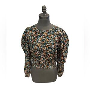 Zara Floral Balloon Sleeve cropped cotton Sweatshirt M